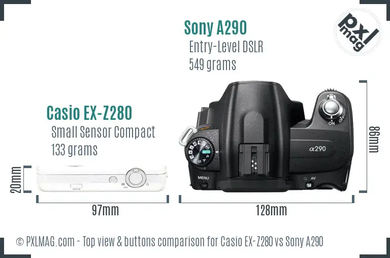 Casio EX-Z280 vs Sony A290 top view buttons comparison