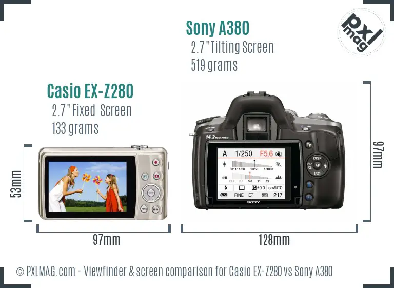 Casio EX-Z280 vs Sony A380 Screen and Viewfinder comparison Casio EX-Z280 vs Sony A380 Screen and Viewfinder comparison
