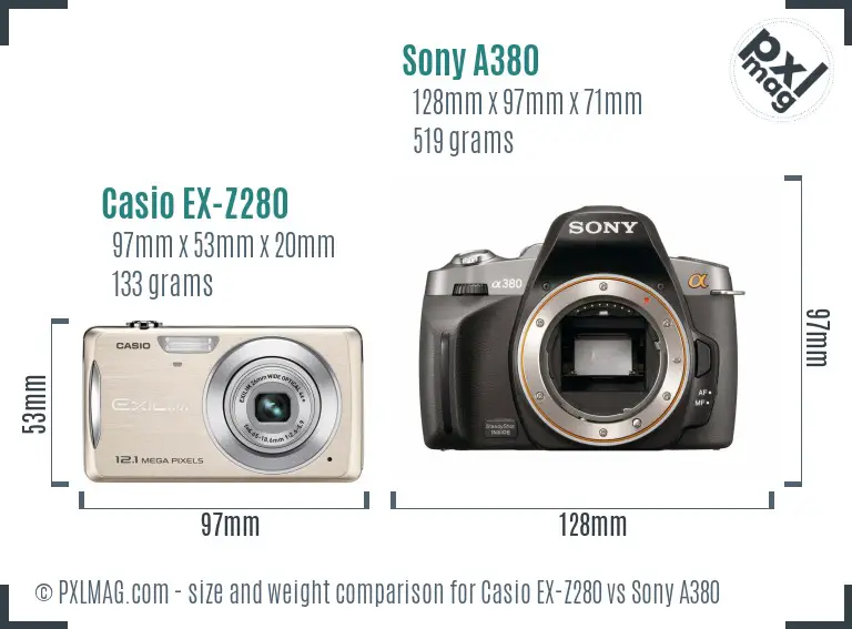 Casio EX-Z280 vs Sony A380 size comparison Casio EX-Z280 vs Sony A380 size comparison
