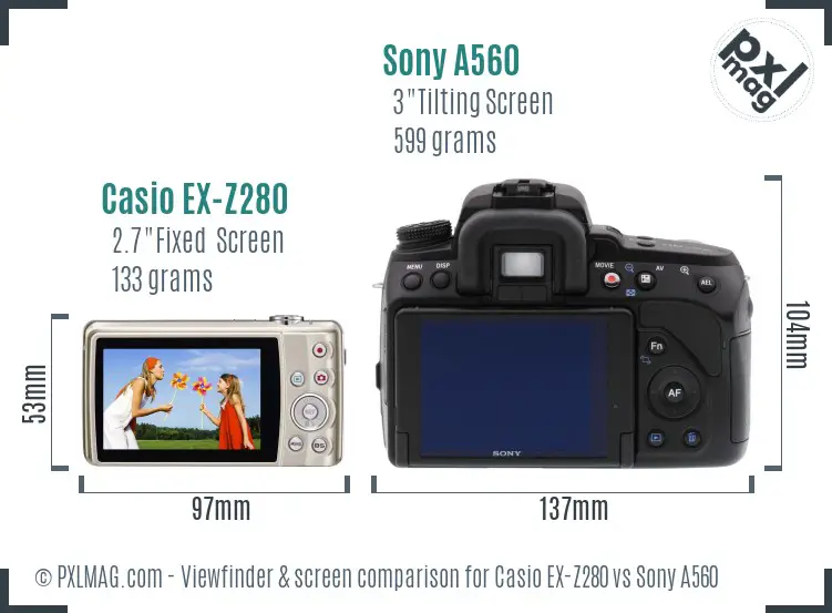 Casio EX-Z280 vs Sony A560 Screen and Viewfinder comparison