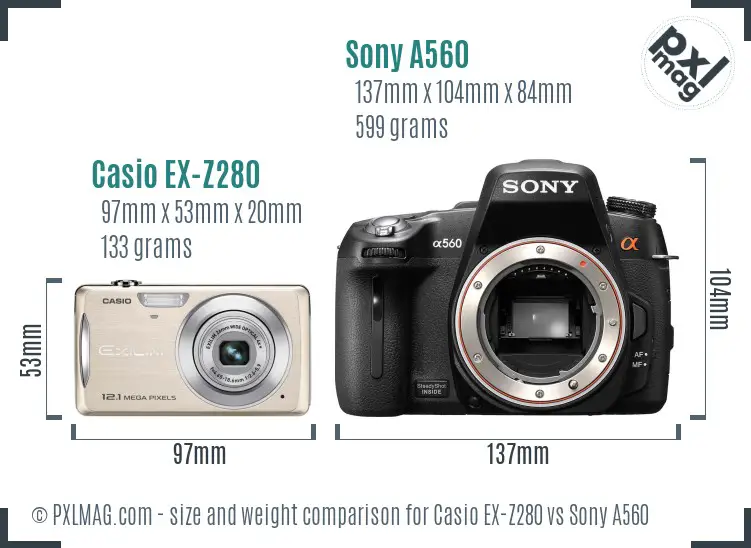 Casio EX-Z280 vs Sony A560 size comparison