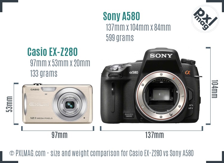 Casio EX-Z280 vs Sony A580 size comparison