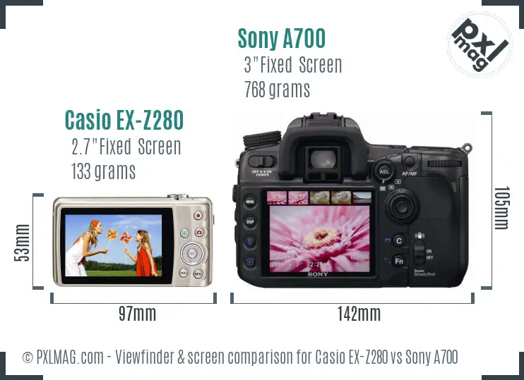 Casio EX-Z280 vs Sony A700 Screen and Viewfinder comparison
