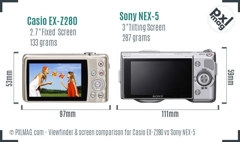 Casio EX-Z280 vs Sony NEX-5 Screen and Viewfinder comparison