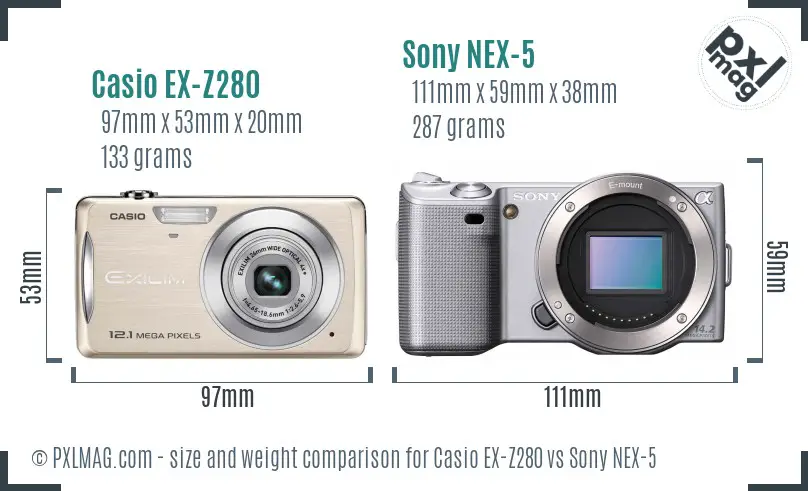 Casio EX-Z280 vs Sony NEX-5 size comparison