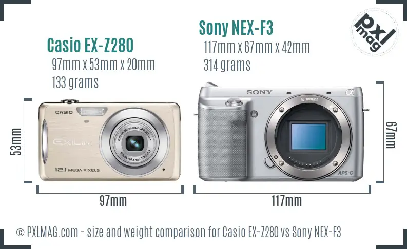 Casio EX-Z280 vs Sony NEX-F3 size comparison Casio EX-Z280 vs Sony NEX-F3 size comparison