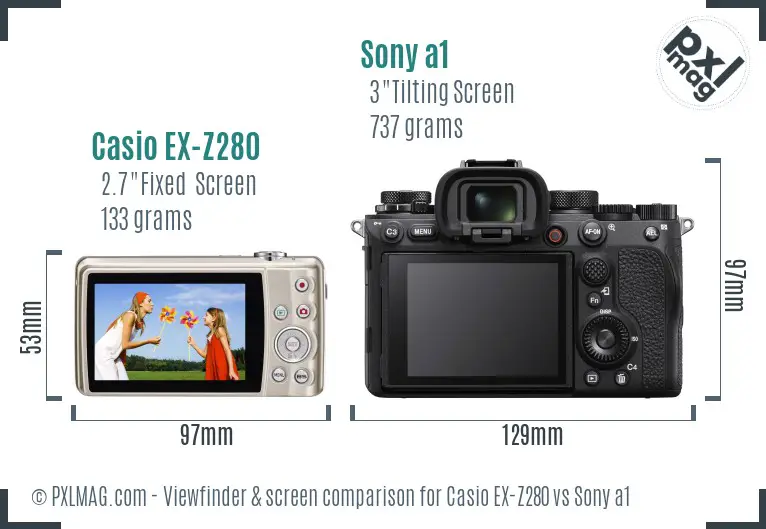 Casio EX-Z280 vs Sony a1 Screen and Viewfinder comparison