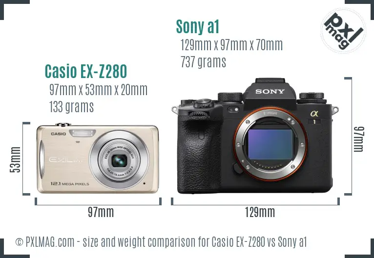 Casio EX-Z280 vs Sony a1 size comparison