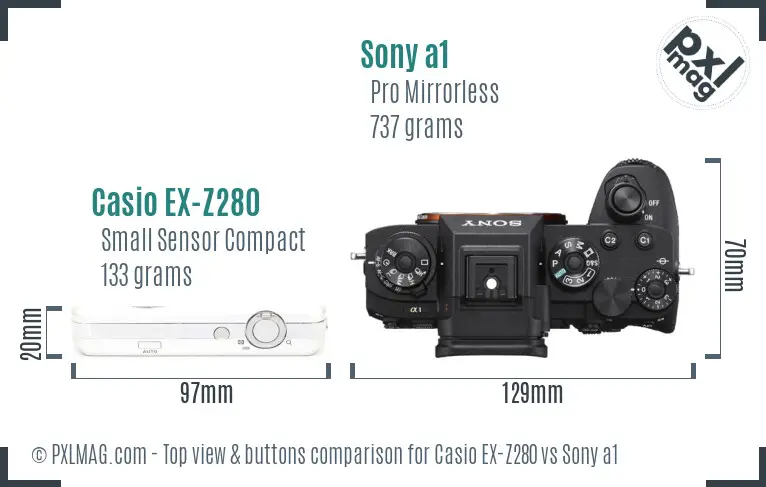 Casio EX-Z280 vs Sony a1 top view buttons comparison