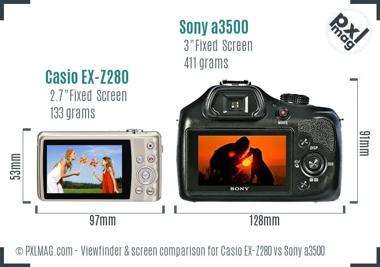 Casio EX-Z280 vs Sony a3500 Screen and Viewfinder comparison