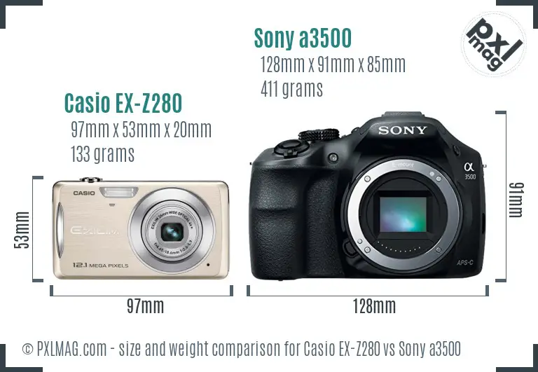 Casio EX-Z280 vs Sony a3500 size comparison