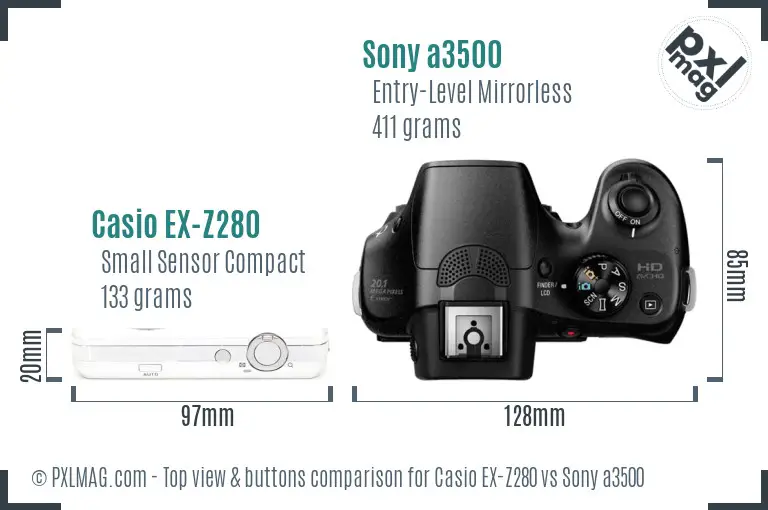 Casio EX-Z280 vs Sony a3500 top view buttons comparison