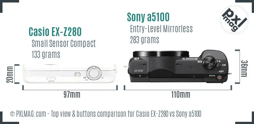 Casio EX-Z280 vs Sony a5100 top view buttons comparison