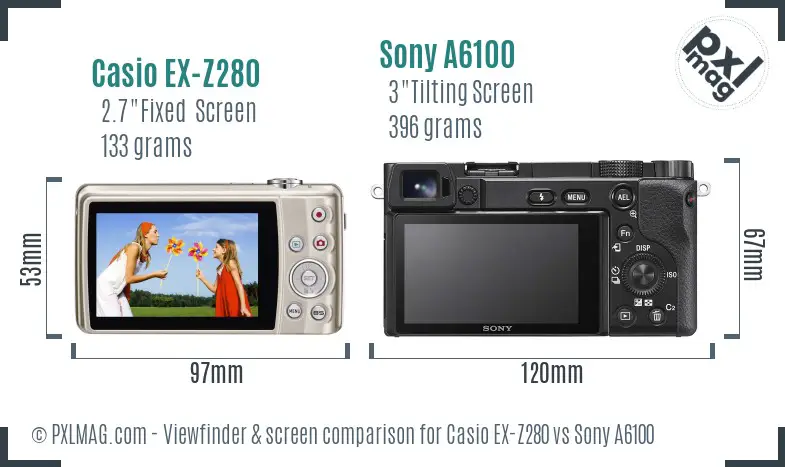 Casio EX-Z280 vs Sony A6100 Screen and Viewfinder comparison Casio EX-Z280 vs Sony A6100 Screen and Viewfinder comparison