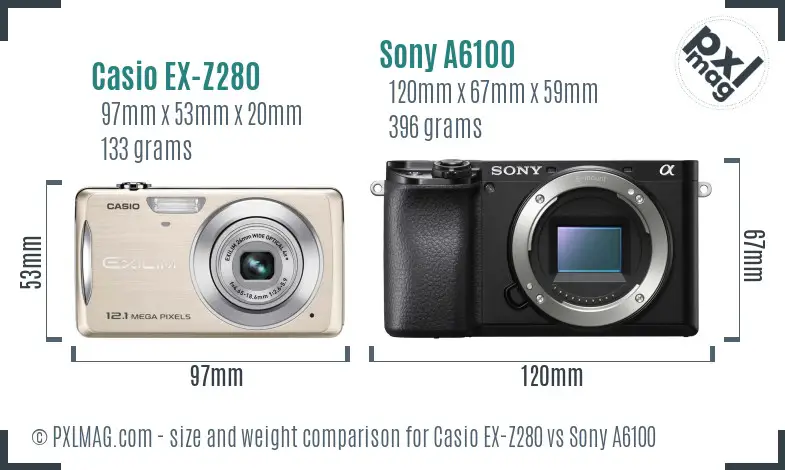Casio EX-Z280 vs Sony A6100 size comparison Casio EX-Z280 vs Sony A6100 size comparison