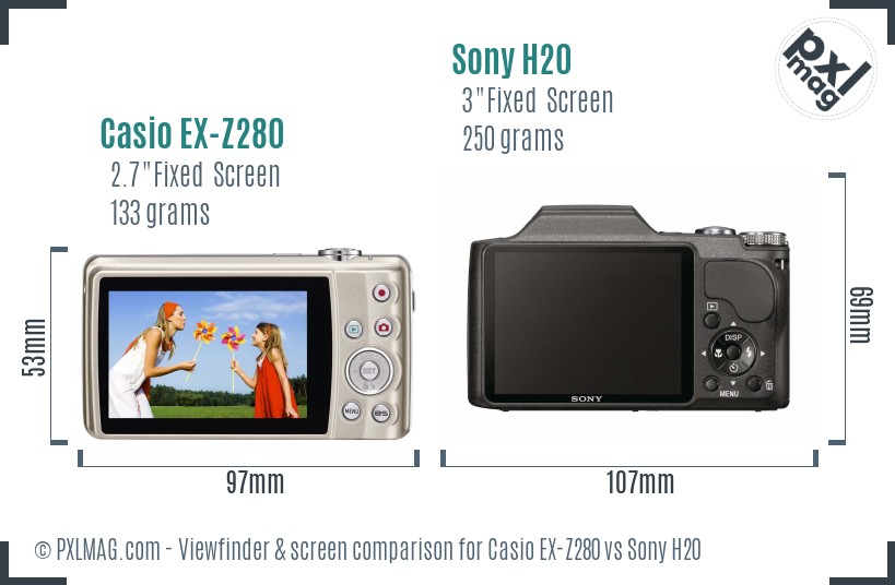 Casio EX-Z280 vs Sony H20 Screen and Viewfinder comparison