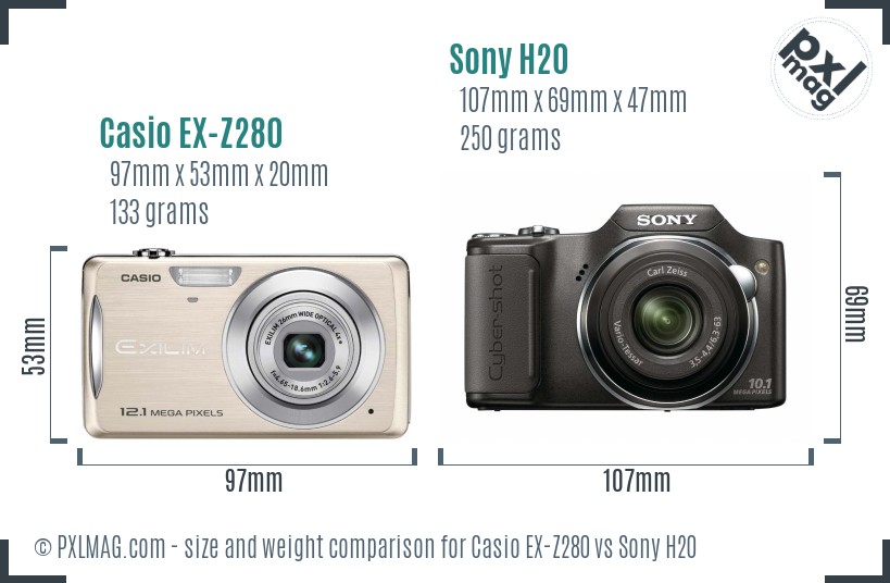 Casio EX-Z280 vs Sony H20 size comparison