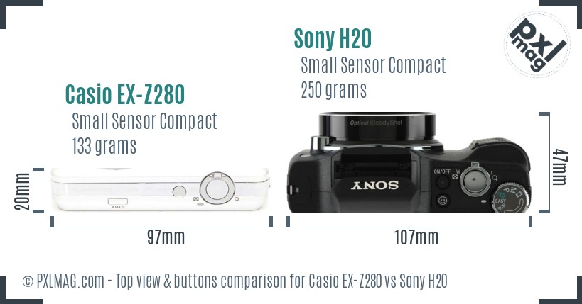Casio EX-Z280 vs Sony H20 top view buttons comparison