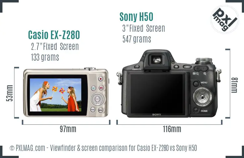 Casio EX-Z280 vs Sony H50 Screen and Viewfinder comparison