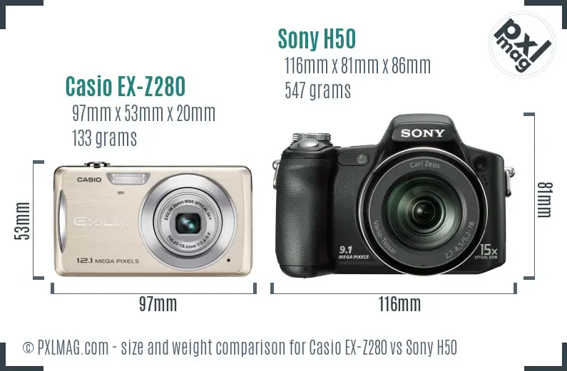 Casio EX-Z280 vs Sony H50 size comparison