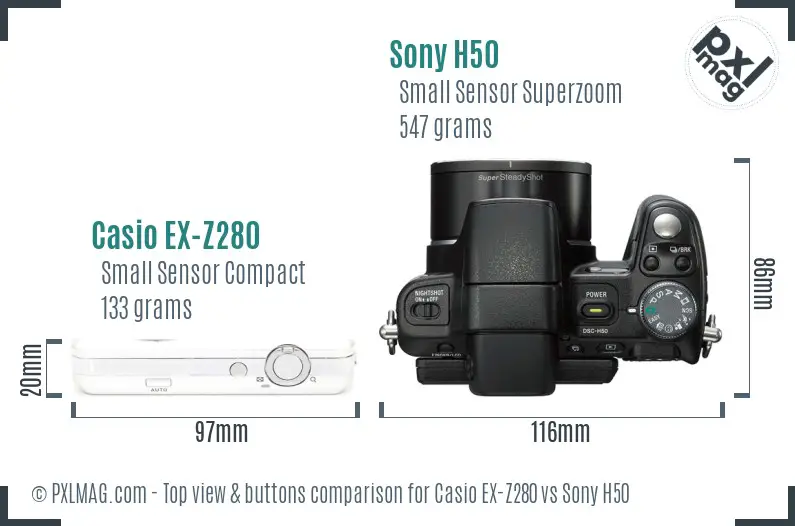 Casio EX-Z280 vs Sony H50 top view buttons comparison