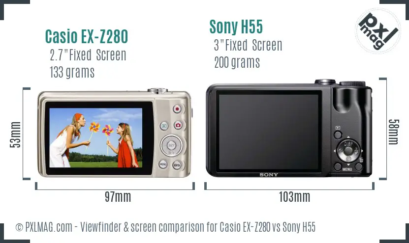 Casio EX-Z280 vs Sony H55 Screen and Viewfinder comparison