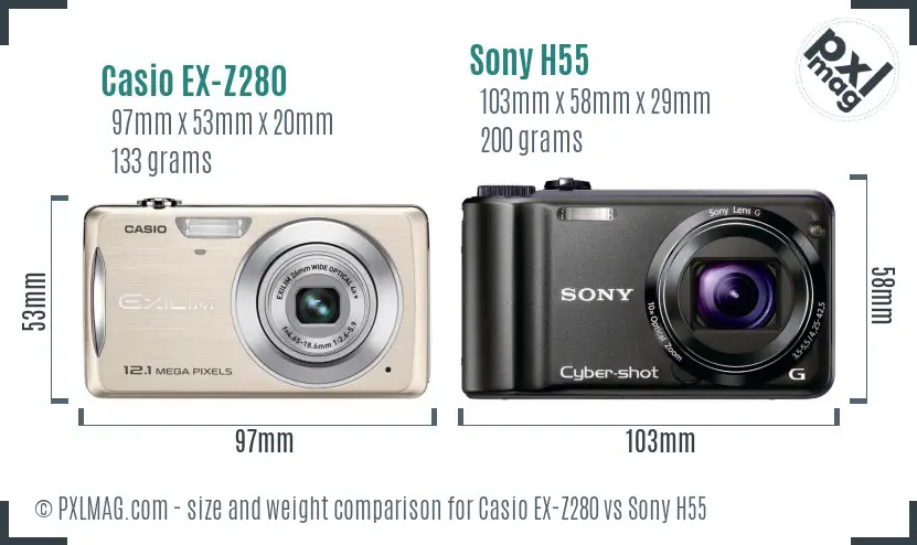 Casio EX-Z280 vs Sony H55 size comparison