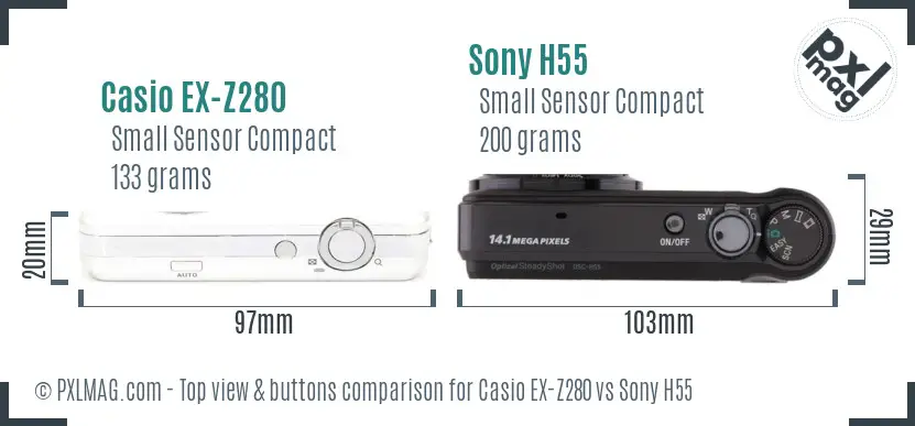 Casio EX-Z280 vs Sony H55 top view buttons comparison