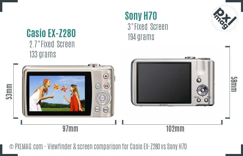 Casio EX-Z280 vs Sony H70 Screen and Viewfinder comparison