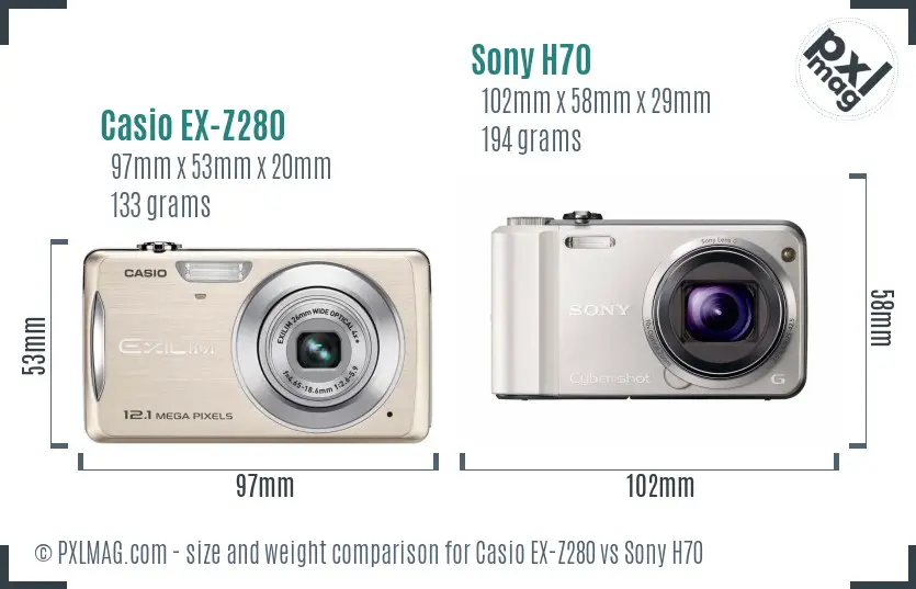 Casio EX-Z280 vs Sony H70 size comparison
