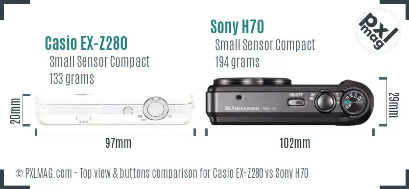 Casio EX-Z280 vs Sony H70 top view buttons comparison