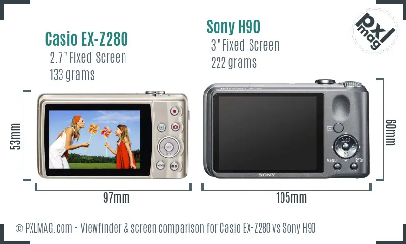 Casio EX-Z280 vs Sony H90 Screen and Viewfinder comparison