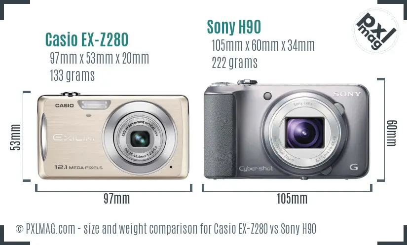 Casio EX-Z280 vs Sony H90 size comparison