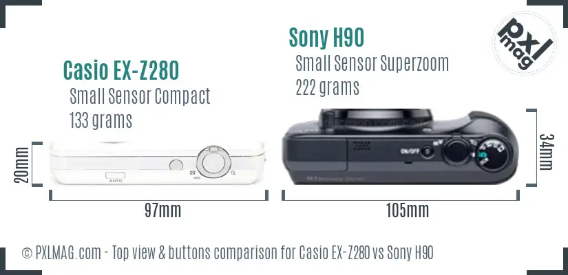 Casio EX-Z280 vs Sony H90 top view buttons comparison