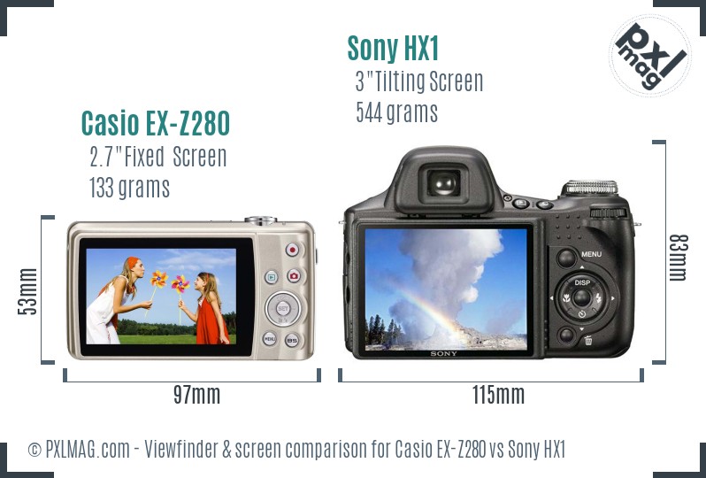 Casio EX-Z280 vs Sony HX1 Screen and Viewfinder comparison