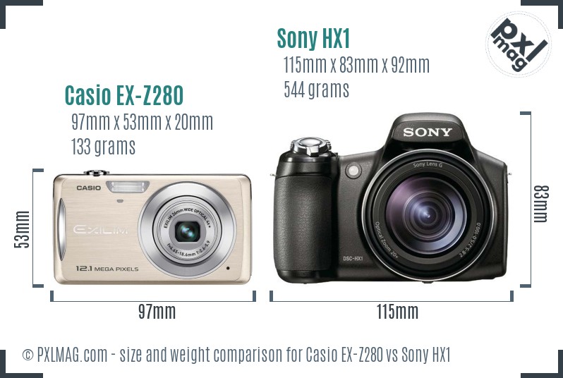 Casio EX-Z280 vs Sony HX1 size comparison