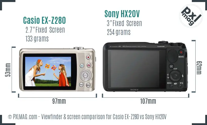 Casio EX-Z280 vs Sony HX20V Screen and Viewfinder comparison