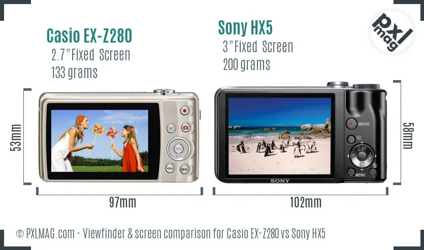 Casio EX-Z280 vs Sony HX5 Screen and Viewfinder comparison