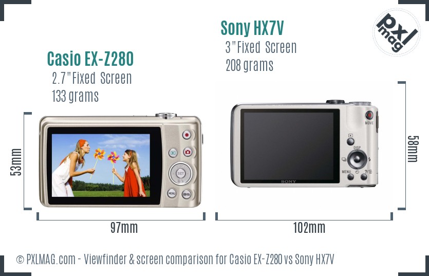 Casio EX-Z280 vs Sony HX7V Screen and Viewfinder comparison