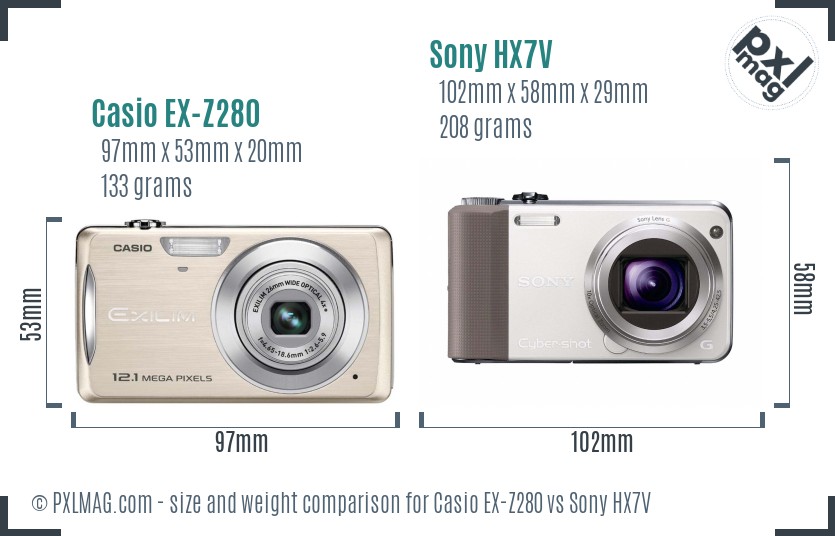 Casio EX-Z280 vs Sony HX7V size comparison