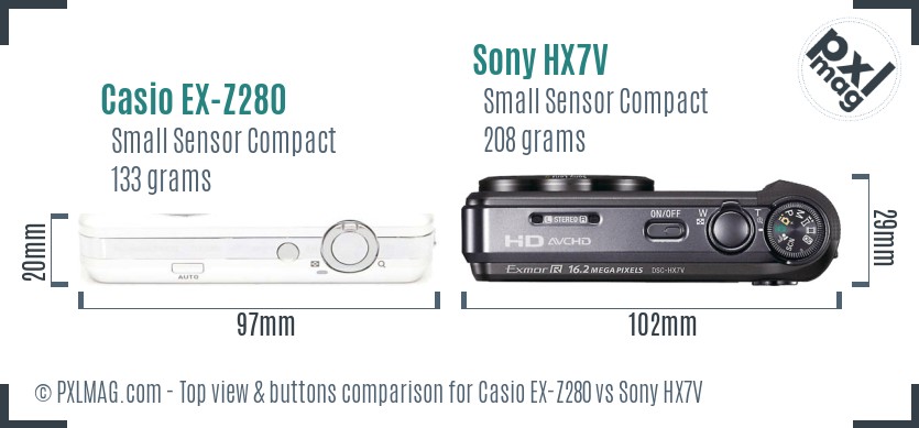 Casio EX-Z280 vs Sony HX7V top view buttons comparison