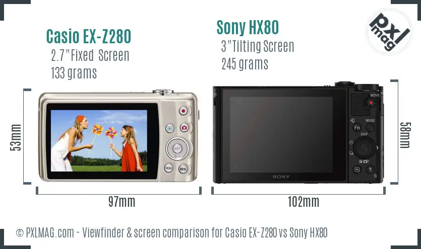 Casio EX-Z280 vs Sony HX80 Screen and Viewfinder comparison