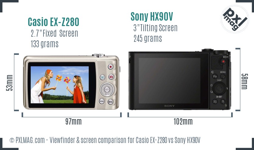 Casio EX-Z280 vs Sony HX90V Screen and Viewfinder comparison
