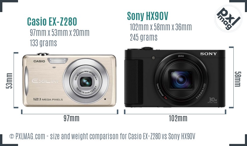 Casio EX-Z280 vs Sony HX90V size comparison