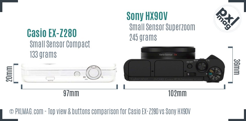 Casio EX-Z280 vs Sony HX90V top view buttons comparison