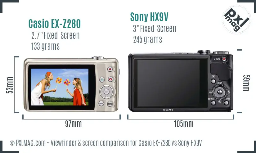 Casio EX-Z280 vs Sony HX9V Screen and Viewfinder comparison