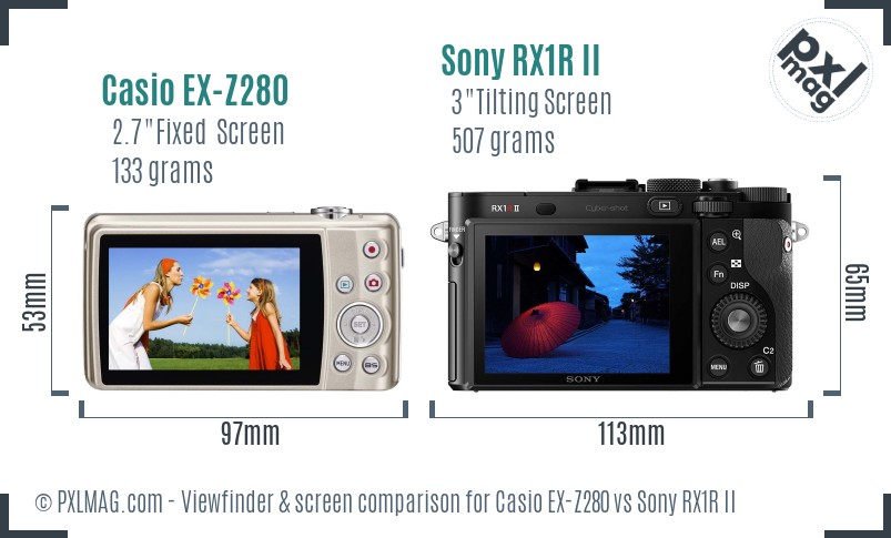 Casio EX-Z280 vs Sony RX1R II Screen and Viewfinder comparison