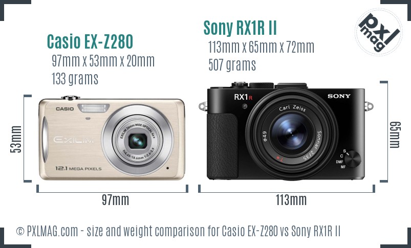 Casio EX-Z280 vs Sony RX1R II size comparison