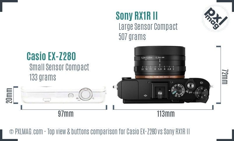 Casio EX-Z280 vs Sony RX1R II top view buttons comparison