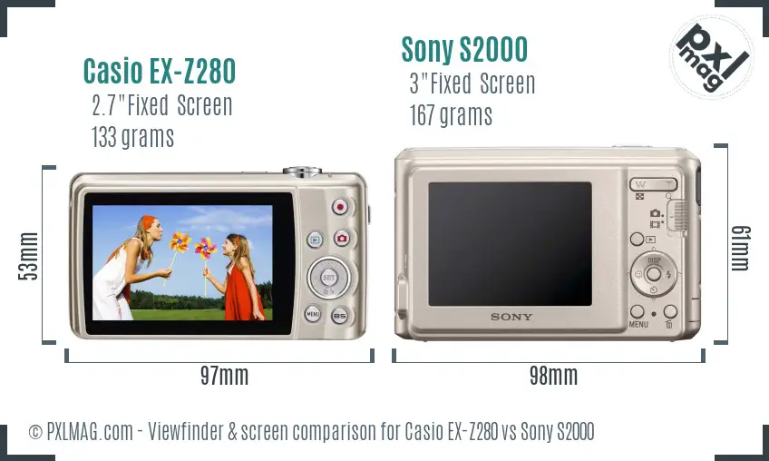 Casio EX-Z280 vs Sony S2000 Screen and Viewfinder comparison